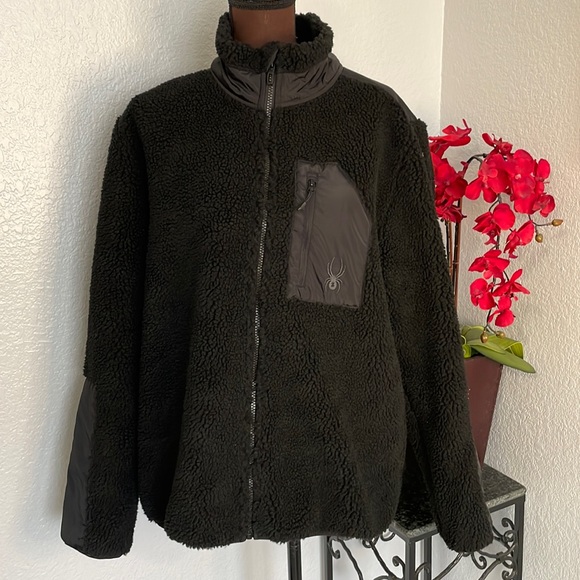 NWT Spyder Sherpa Militant Black Full Zip Teddy Jacket M - Picture 2 of 6